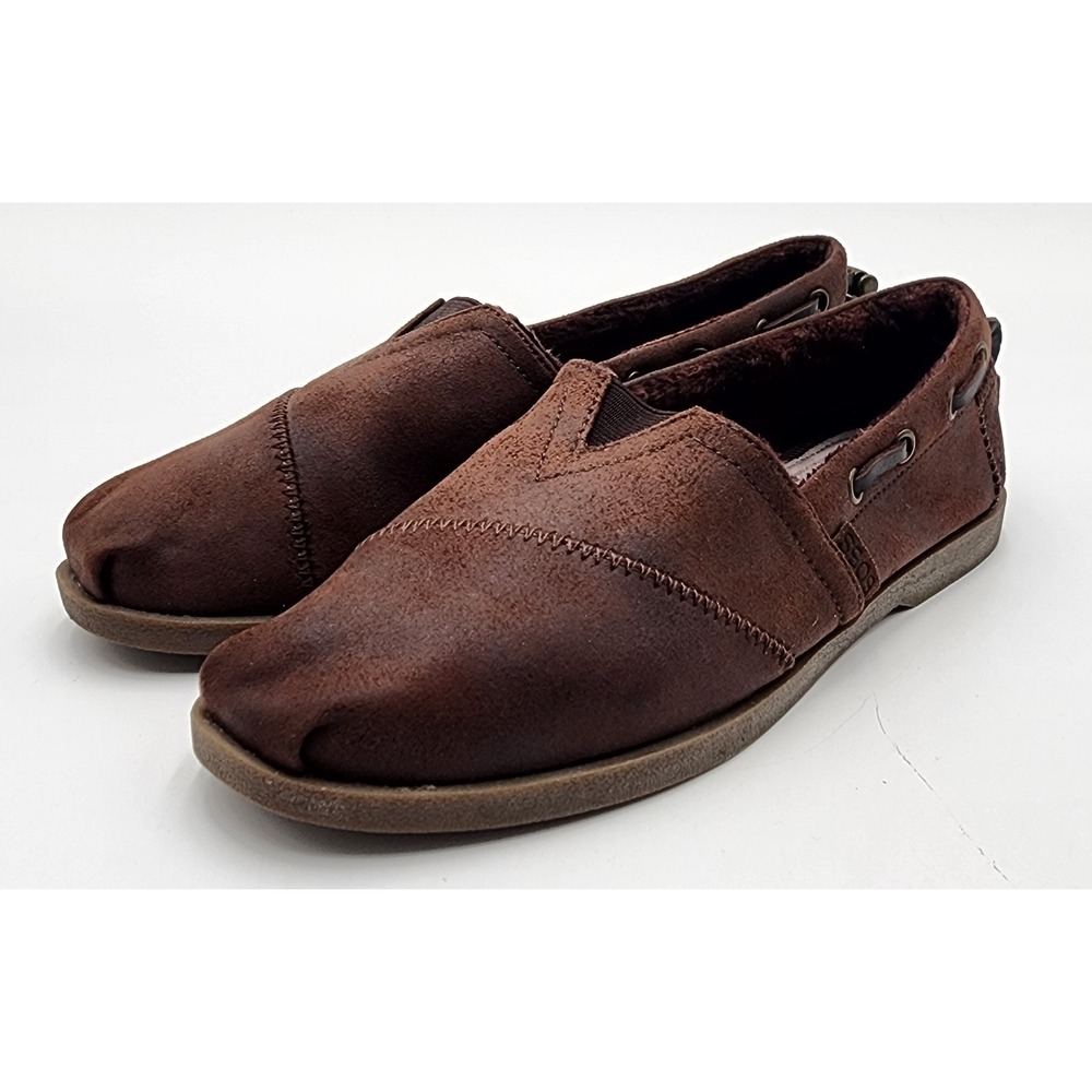 BOBS from Skechers Slip On Loafers Womens W7 Brown Faux Fur Lined 33731 EXC